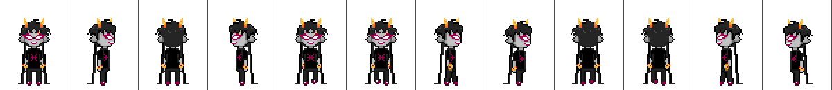 Meenah's sprite sheet separated by lines